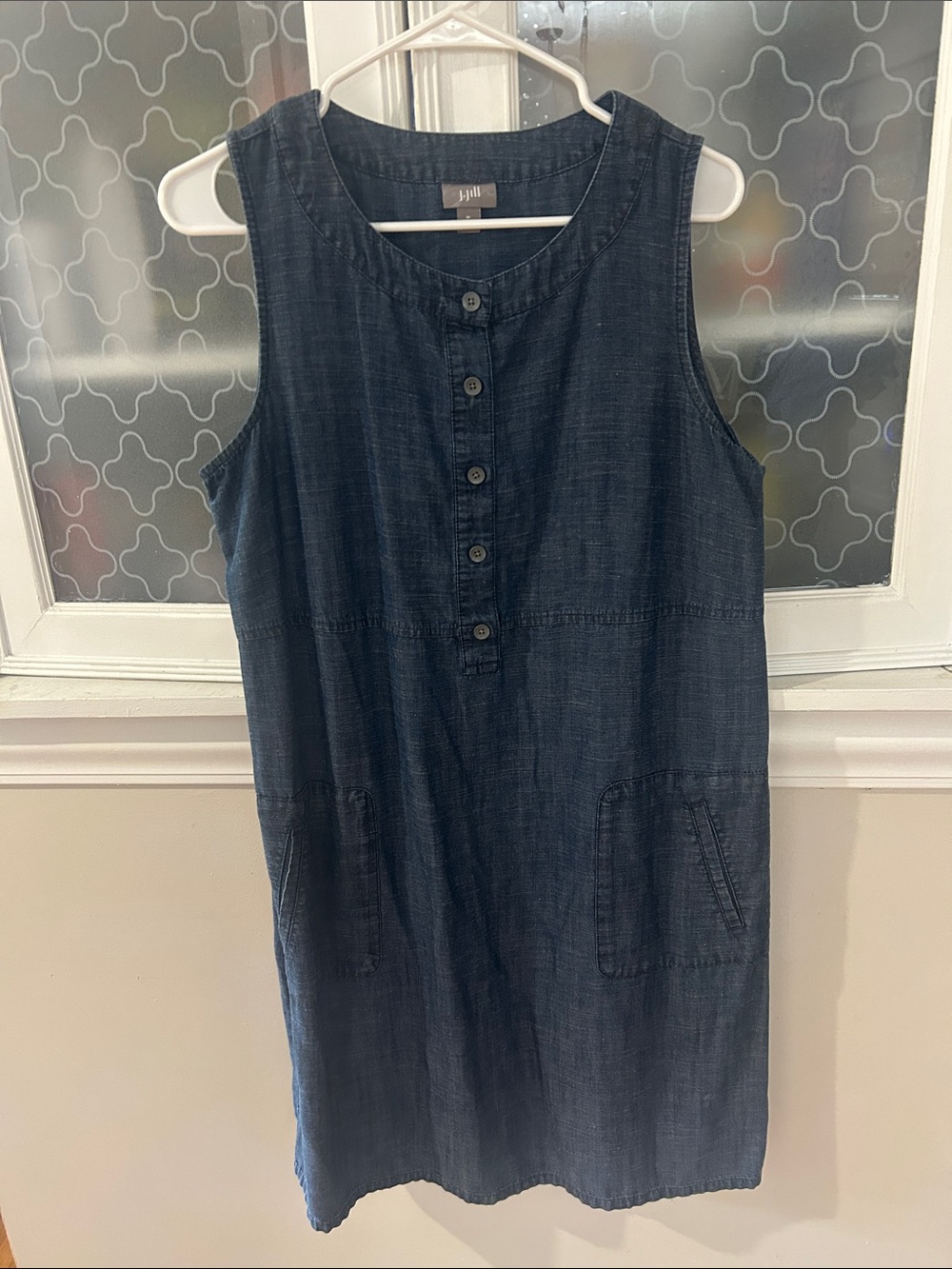 JJill Lightweight Sleeveless Denim Shift Dress - Dark Blue